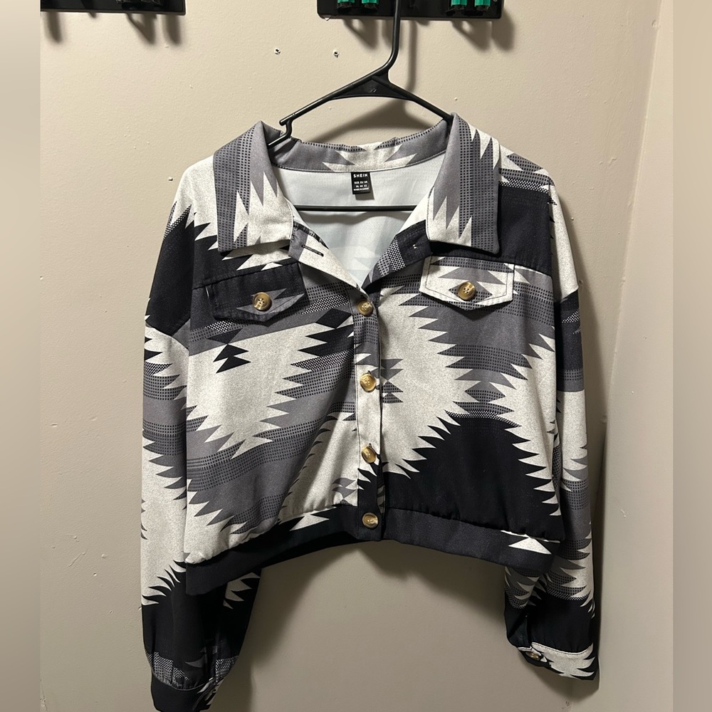 SHEIN Black and Gray Geometric Jacket